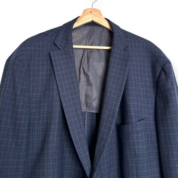 Michael Kors Blue Plaid 100% Wool Two Button Double Vented Blazer Men's Size 54R - Picture 3 of 12